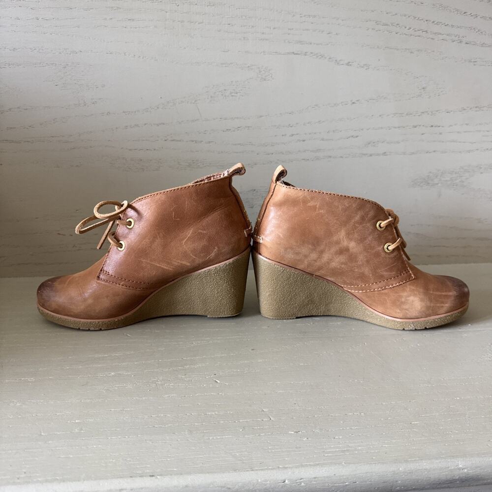 Women’s Sperry Top Sider Brown Leather Wedge Bootie Size 7 Gum Sole - Picture 4 of 7